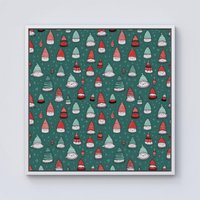 Warren Reed - Designer Hand Drawn Joyful Santa Hats Framed Canvas in Off-White | Size: w10 inch x h10 inch