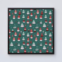 Warren Reed - Designer Hand Drawn Joyful Santa Hats Framed Canvas in Black | Size: w40 inch x h40 inch