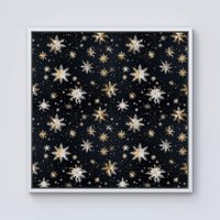 Warren Reed - Designer Silver Gold Snowflake Pattern Framed Canvas in Off-White | Size: W30" x H30"