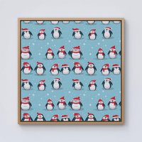 Warren Reed - Designer Adorable Santa Penguins Framed Canvas in Light Brown | Size: w10 inch x h10 inch