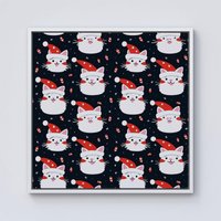 Warren Reed - Designer Cute Cats Wearing Santa Claus Hats Framed Canvas in Off-White | Size: W30" x H30"