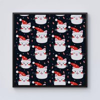 Warren Reed - Designer Cute Cats Wearing Santa Claus Hats Framed Canvas in Black | Size: W30" x H30"