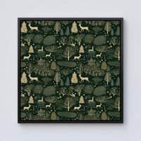 Warren Reed - Designer Green Christmas Woodlands Framed Canvas in Black | Size: W16" x H16"