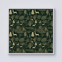 Warren Reed - Designer Green Christmas Woodlands Framed Canvas in Off-White | Size: W30" x H30"