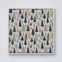 Warren Reed - Designer Boho Inspired Christmas Tree Pattern Framed Canvas in Off-White | Size: w10 inch x h10 inch