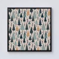 Warren Reed - Designer Boho Inspired Christmas Tree Pattern Framed Canvas in Black | Size: w40 inch x h40 inch