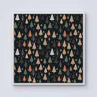 Warren Reed - Designer Boho Inspired Christmas Trees Framed Canvas in Off-White | Size: W16" x H16"