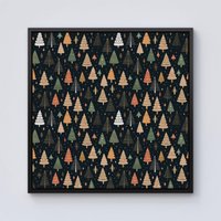 Warren Reed - Designer Boho Inspired Christmas Trees Framed Canvas in Black | Size: w40 inch x h40 inch