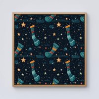 Warren Reed - Designer Christmas Stocking In A Starry Night Sky Framed Canvas in Light Brown | Size: w40 inch x h40 inch