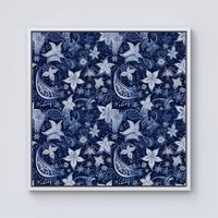 Warren Reed - Designer Paisley Christmas Stars Blue Framed Canvas in Off-White | Size: W16" x H16"