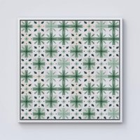 Warren Reed - Designer Christmas Quilting Squares, Green & White, Geometric Framed Canvas in Off-White | Size: W30" x H30"