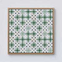Warren Reed - Designer Christmas Quilting Squares, Green & White, Geometric Framed Canvas in Light Brown | Size: W30" x H30"