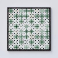 Warren Reed - Designer Christmas Quilting Squares, Green & White, Geometric Framed Canvas in Black | Size: w40 inch x h40 inch