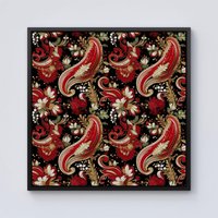 Warren Reed - Designer Paisley Christmas Stars Red Framed Canvas in Black | Size: W30" x H30"