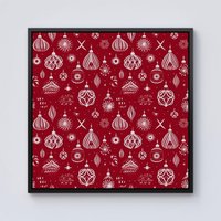 Warren Reed - Designer Red Christmas Decorations Pattern Framed Canvas in Black | Size: w10 inch x h10 inch