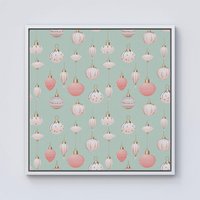 Warren Reed - Designer Christmas Decorations Pink & Green Framed Canvas in Off-White | Size: W30" x H30"