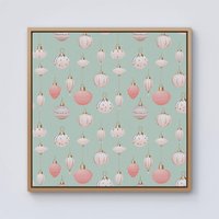 Warren Reed - Designer Christmas Decorations Pink & Green Framed Canvas in Light Brown | Size: W30" x H30"