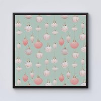 Warren Reed - Designer Christmas Decorations Pink & Green Framed Canvas in Black | Size: w40 inch x h40 inch