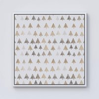 Warren Reed - Designer Geometric Christmas Tree Pattern Framed Canvas in Off-White | Size: w10 inch x h10 inch