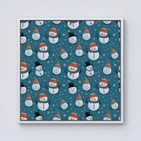 Warren Reed - Designer Jolly Christmas Snowmen Framed Canvas in Off-White | Size: W30" x H30"