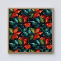 Warren Reed - Designer Christmas Watercolour Holly Leaf Framed Canvas in Light Brown | Size: W30" x H30"