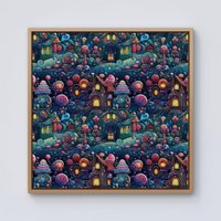 Warren Reed - Designer Whimsical Gingerbread House Pattern Framed Canvas in Light Brown | Size: W16" x H16"