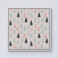 Warren Reed - Designer Christmas Tree Silhouette Pattern Framed Canvas in Off-White | Size: w10 inch x h10 inch