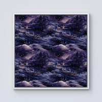 Warren Reed - Designer Snowy Christmas Village On A Starry Night Framed Canvas in Off-White | Size: w10 inch x h10 inch