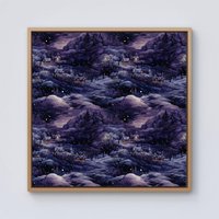 Warren Reed - Designer Snowy Christmas Village On A Starry Night Framed Canvas in Light Brown | Size: W16" x H16"
