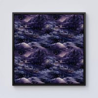 Warren Reed - Designer Snowy Christmas Village On A Starry Night Framed Canvas in Black | Size: W30" x H30"