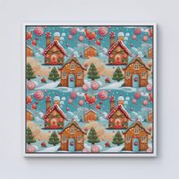 Warren Reed - Designer Christmas Gingerbread House Framed Canvas in Off-White | Size: w10 inch x h10 inch