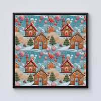 Warren Reed - Designer Christmas Gingerbread House Framed Canvas in Black | Size: W16" x H16"