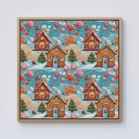 Warren Reed - Designer Christmas Gingerbread House Framed Canvas in Light Brown | Size: W30" x H30"