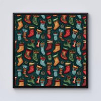 Warren Reed - Designer Christmas Stockings Framed Canvas in Black | Size: w40 inch x h40 inch