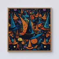 Warren Reed - Designer Imaginative Abstract Witches Hats Framed Canvas in Light Brown | Size: w10 inch x h10 inch