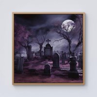 Warren Reed - Designer Witchs Moonlit Cemetery Design Framed Canvas in Light Brown | Size: w10 inch x h10 inch