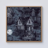 Warren Reed - Designer Spooky Shadowy Haunted House Framed Canvas in Light Brown | Size: w40 inch x h40 inch