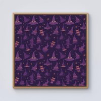 Warren Reed - Designer Witch Hats & Broomsticks Framed Canvas in Light Brown | Size: w10 inch x h10 inch