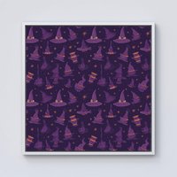 Warren Reed - Designer Witch Hats & Broomsticks Framed Canvas in Off-White | Size: w40 inch x h40 inch