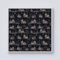 Warren Reed - Designer Spooky Haunted Houses Framed Canvas in Off-White | Size: W30" x H30"