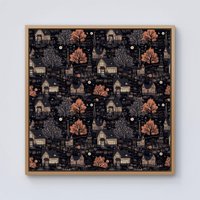 Warren Reed - Designer Spooky Haunted Houses Pattern Framed Canvas in Light Brown | Size: w10 inch x h10 inch