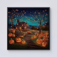 Warren Reed - Designer Enchanted Hallowen Pumpkin Patch Framed Canvas in Black | Size: W16" x H16"