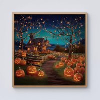 Warren Reed - Designer Enchanted Hallowen Pumpkin Patch Framed Canvas in Light Brown | Size: w40 inch x h40 inch