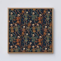 Warren Reed - Designer Dancing Skeletons Framed Canvas in Light Brown | Size: W16" x H16"