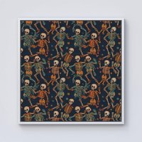 Warren Reed - Designer Dancing Skeletons Framed Canvas in Off-White | Size: w40 inch x h40 inch