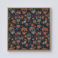Warren Reed - Designer Dia De Los Muertos Skulls Framed Canvas in Light Brown | Size: W30" x H30"
