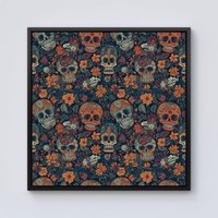 Warren Reed - Designer Dia De Los Muertos Skulls Framed Canvas in Black | Size: w40 inch x h40 inch