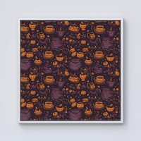 Warren Reed - Designer Wicked Witches Bubbling Cauldrons Framed Canvas in Off-White | Size: W30" x H30"