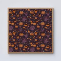 Warren Reed - Designer Wicked Witches Bubbling Cauldrons Framed Canvas in Light Brown | Size: W30" x H30"
