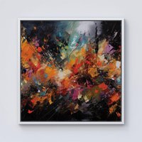 Warren Reed - Designer A Vibrant Abstract Painting Capturing The Energy & E Framed Canvas in Off-White | Size: W30" x H30"